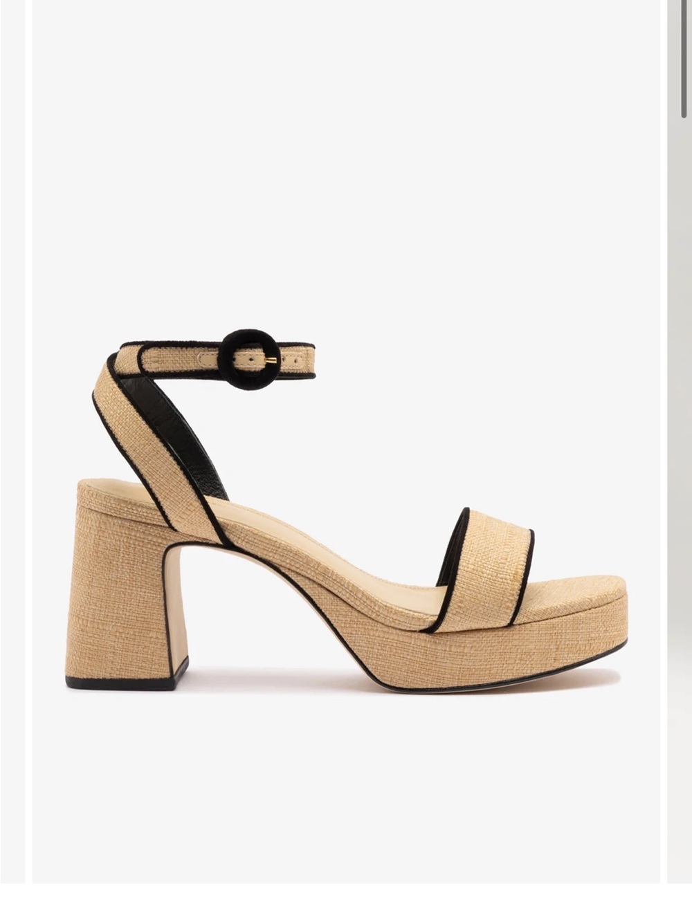 Woven Platform Block Heel Sandals in Natural with Black Trim